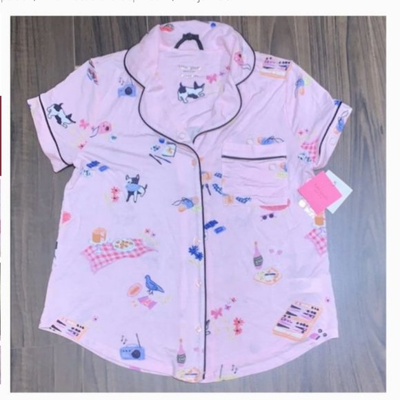 Kate Spade Picnic Printed Pink PJ Pajama Top S nwt - Picture 6 of 10